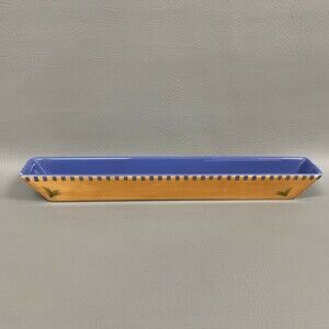 Clay Art Liz Ross Olive Dish Boat Yellow Purple Microwave Dishwasher Safe 16 3/8
